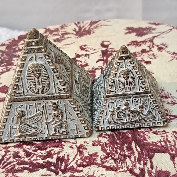 Set of 2 Stone *faux* Egyptian Pyramid Statues for Decor Gold/White Color - Picture 11 of 11